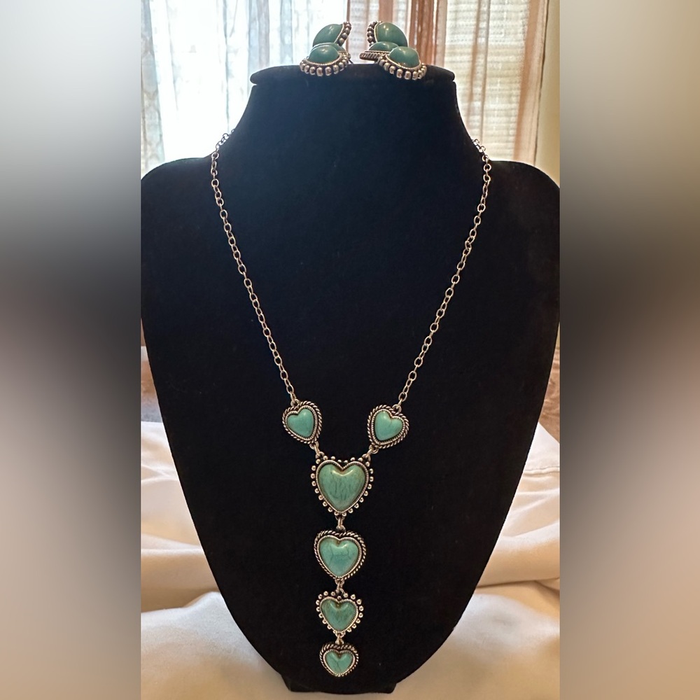 Turquoise Heart Necklace and Earring Set